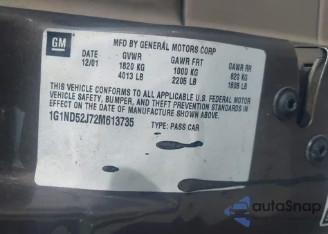 2002 Chevrolet Malibu z USA, uszkodzony, nr VIN 1G1ND52J72M613735